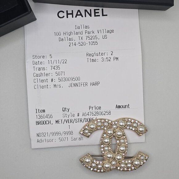 Chanel Gold Pearly White and Crystal Brooch - Picture 7 of 9